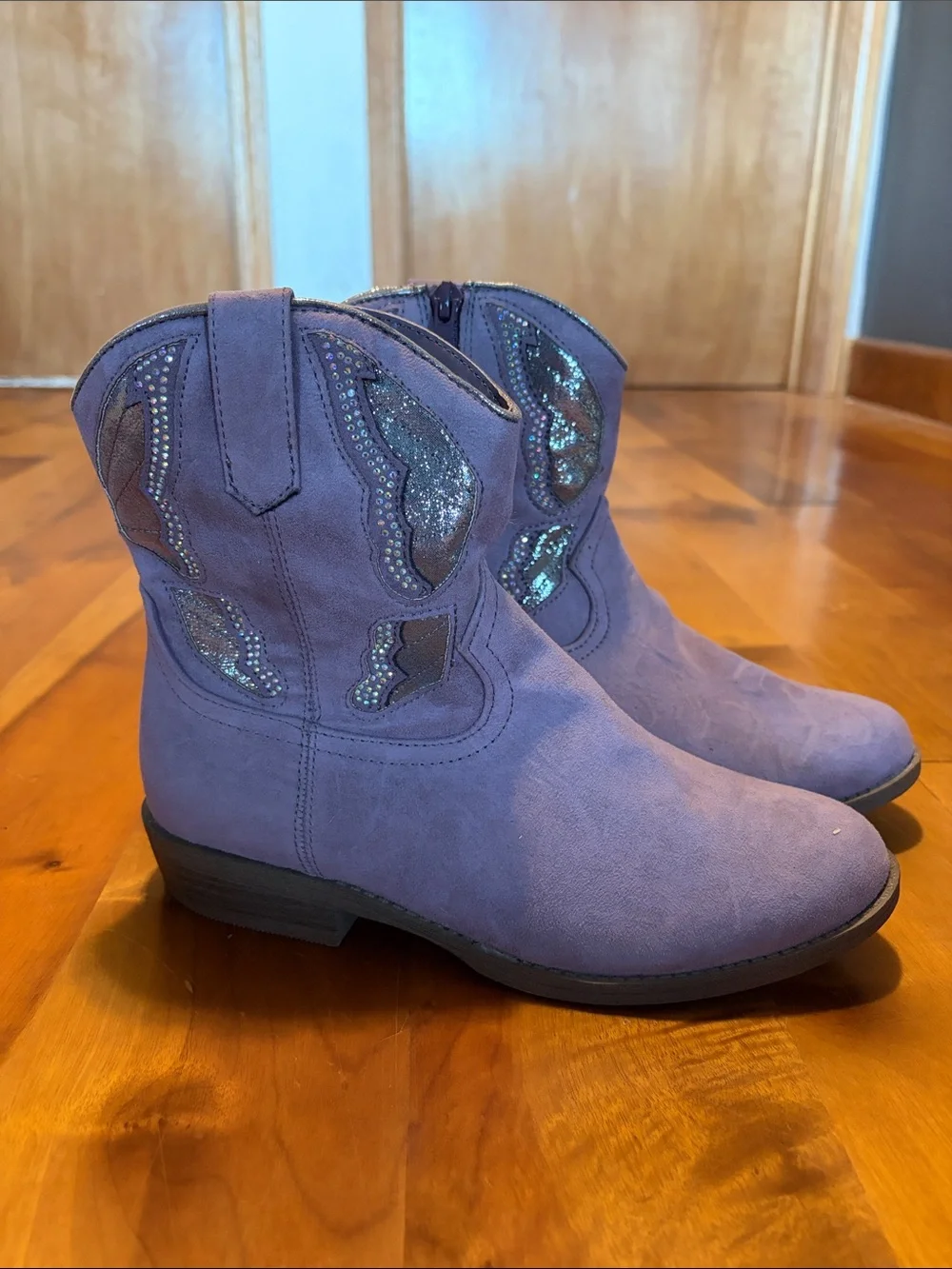 Madden Girls' Lavender Suede Western Ankle Boots Size 5
